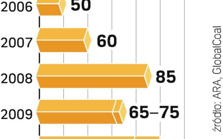 W 2009 i 2010 r. nie będzie rekordu. W lecie 2008 r. węgiel energetyczny dobił do 211 dol. za tonę (