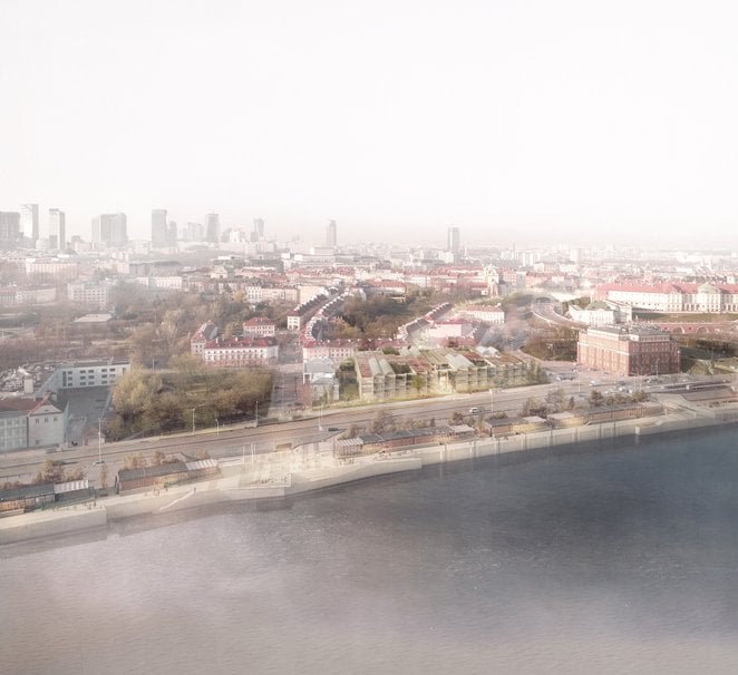 Wizualizacja nowego gmachu UW widoczna z lotu ptaka od strony Wisły