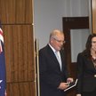 Premier Australii Scott Morrison w czasie spotkania z premier Nowej Zelandii Jacindą Ardern.