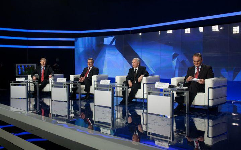 Uczestnicy debaty w komplecie: Napieralski, Komorowski, Kaczyński i Pawlak