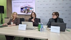 Magdalena Krucz (w środku) opowiedziała dziennikarzom o najbliższych planach Polskiej Organizacji Tu