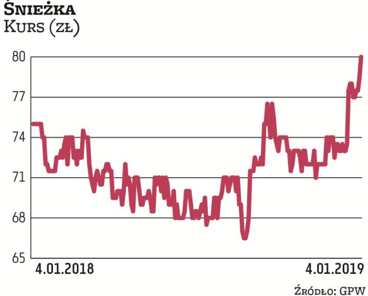 Notowania Śnieżki od kilku lat systematycznie zyskują. W minionym tygodniu jej akcje były notowane n