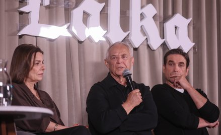 Marek Kondrat (C), Marcin Dorociński (P) i Agata Kulesza (L) podczas spotkania promocyjnego filmu „L