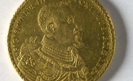 Najdroższa polska moneta (sto dukatów koronnych Zygmunta III Wazy, powiększenie). Taką monetę w 2008