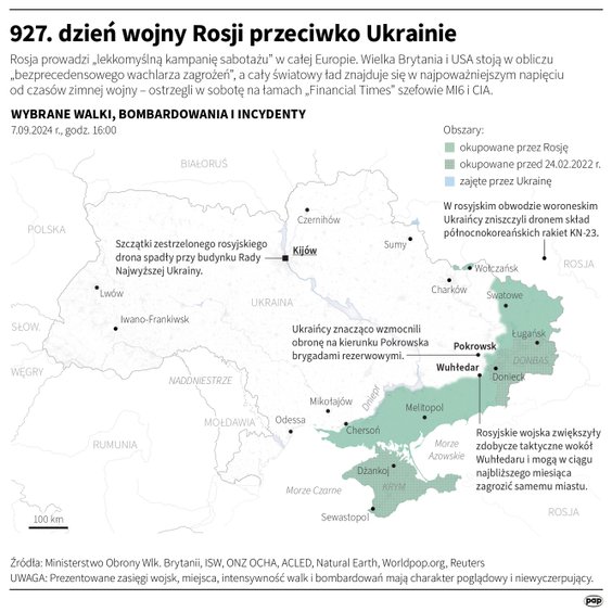 Przebieg frontu na Ukrainie w 927 dniu wojny