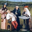 Fragment obrazu Hieronima Boscha „Wydobycie kamienia szaleństwa” przedstawiającego trepanację (ok. 1