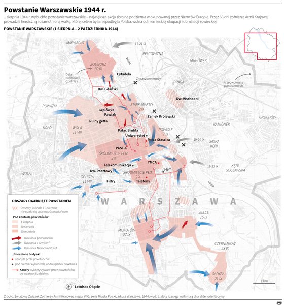 Powstanie Warszawskie - mapa
