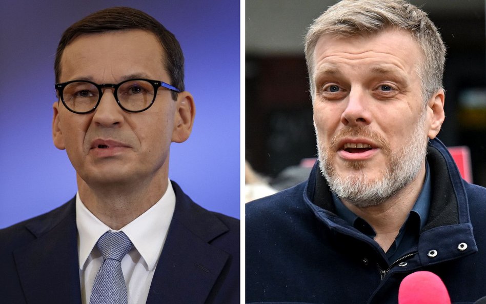 Były premier Mateusz Morawiecki z PiS i Adrian Zandberg, współprzewodniczący partii Razem