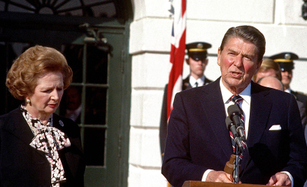 Premier Wielkiej Brytanii Margaret Thatcher i prezydent USA Ronald Reagan, 1985 rok
