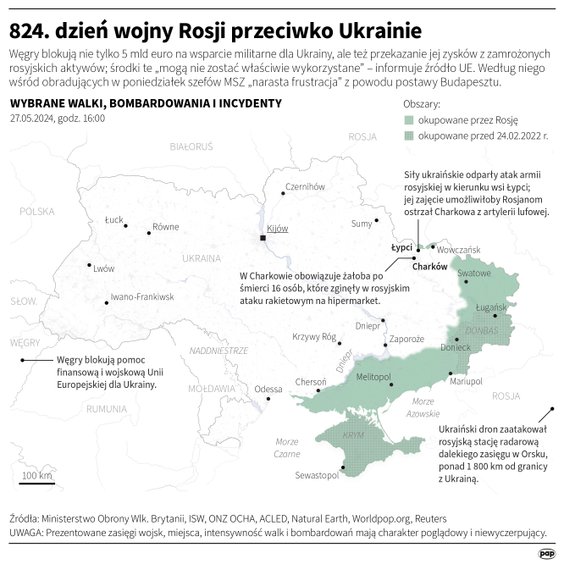 Tak wyglądała sytuacja na froncie w 824 dniu wojny