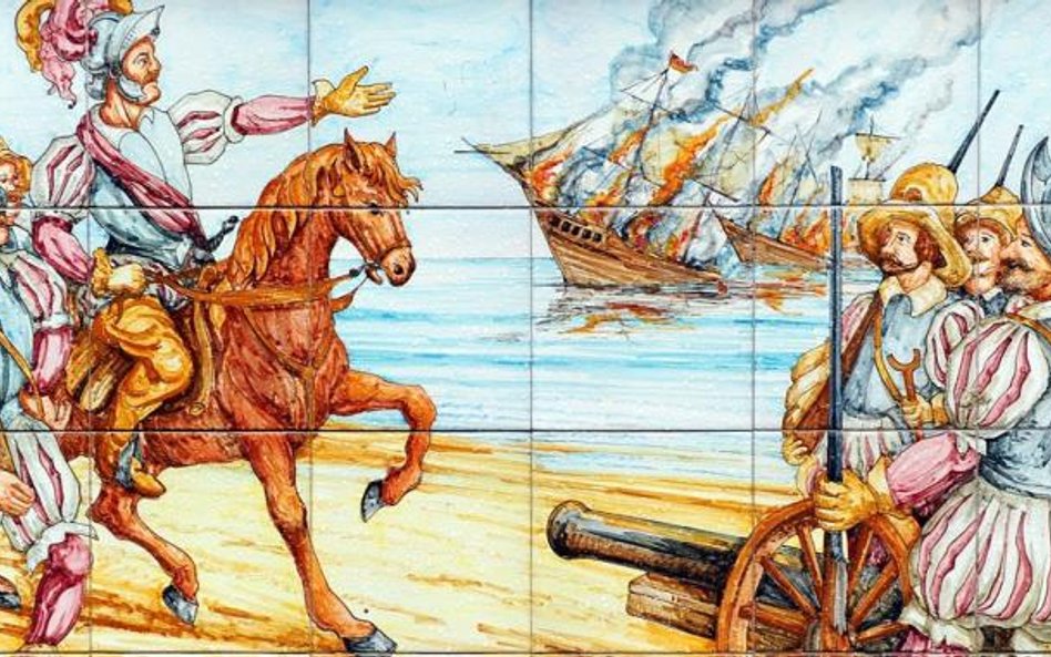 Hernan Cortes niszczy żaglowiec u wybrzeży Meksyku