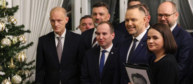 Karol Nawrocki i Swiatłana Cichanouska w czasie spotkania w Belwederze