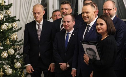 Karol Nawrocki i Swiatłana Cichanouska w czasie spotkania w Belwederze