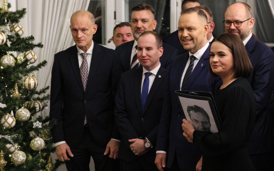 Karol Nawrocki i Swiatłana Cichanouska w czasie spotkania w Belwederze