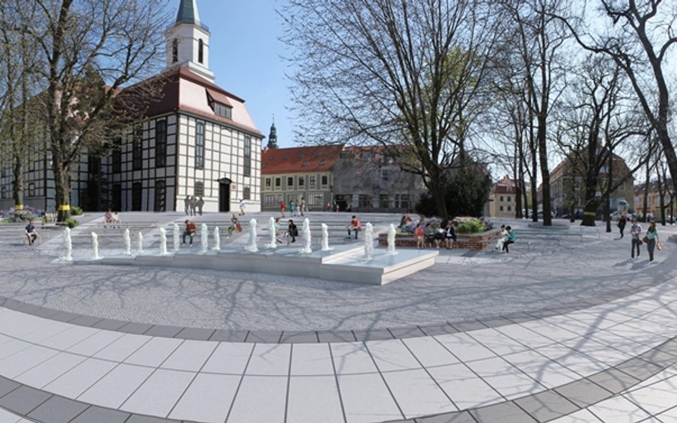 Wizualizacja przebudowanej Filharmonii Lubuskiej wraz z nowym deptakiem.