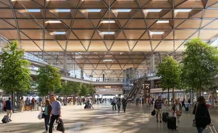 Wizualizacja lotniska Portu Polska. Jak podaje CPK, wnętrze ma być bardzo rozległe