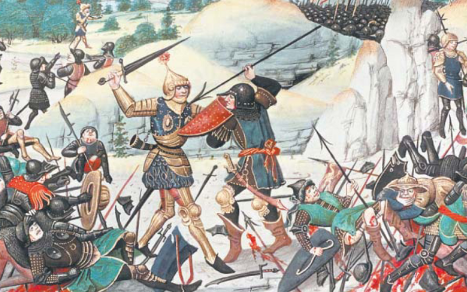 Loyset Liédet, „Bitwa pod Roncevaux. Śmierć Rolanda i Oliwiera”, dzieło z lat 1461–1462