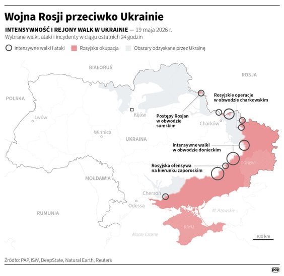 Intensywność walk na Ukrainie