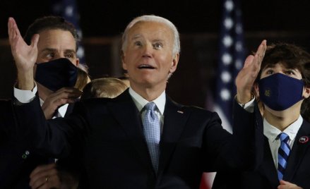 Joe Biden z bliskimi podczas przemówienia w rodzinnym Wilmington w stanie Delaware, po ogłoszeniu pr