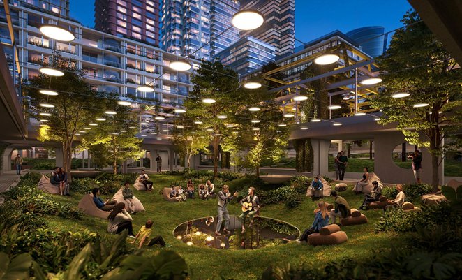 Według koncepcji projektantów ogrody Towarowej 22 mają żyć również wieczorem