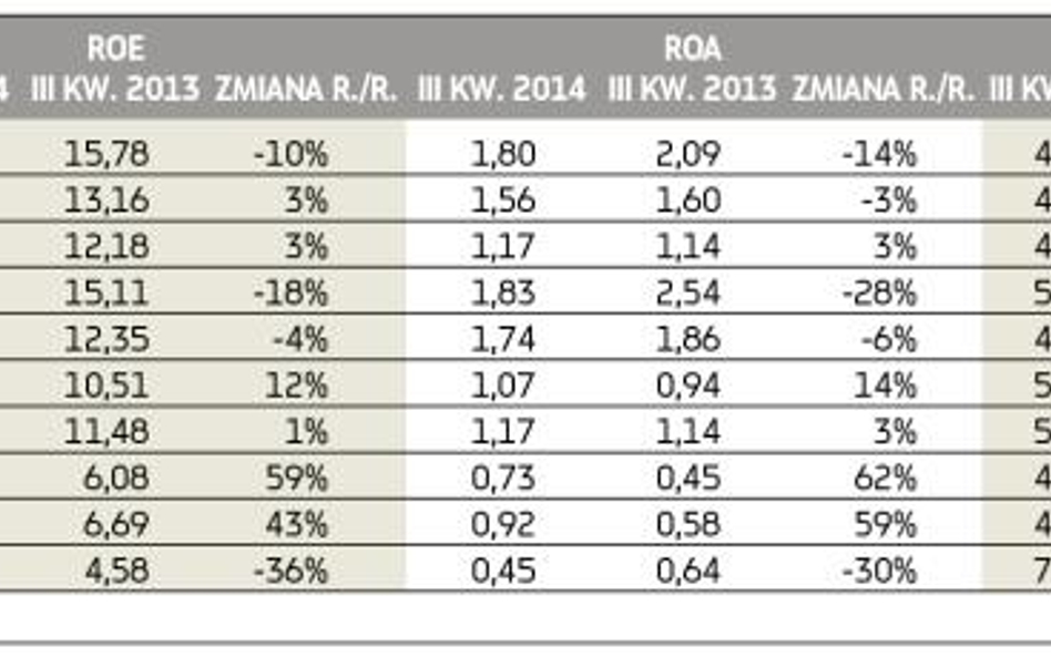 Wskaźniki efektywności polskich banków (proc.)