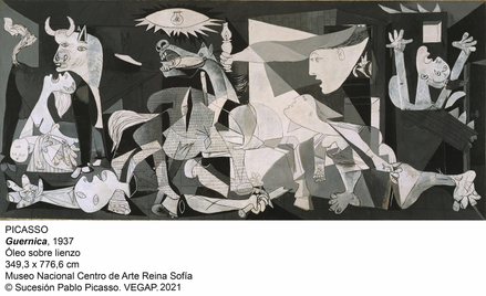 Pablo Picasso, „Guernica” (1937 r.). 26 kwietnia 1937 r. nad miastem pojawiło się ok. 30 samolotów z