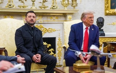 Wołodymyr Zełenski podczas pierwszej wizyty u Donalda Trumpa w Białym Domu w sierpniu 2025 r.