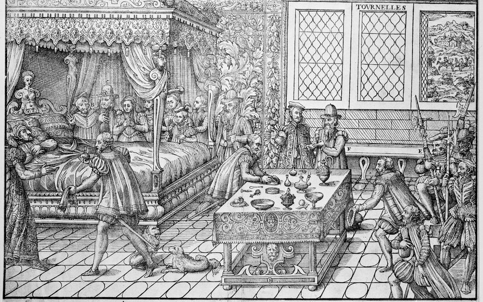Agonia Henryka II Walezjusza. Król Francji zmarł w 1559 r. w wyniku ran odniesionych w turnieju ryce