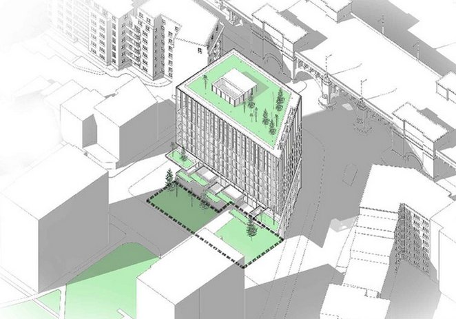 Zaznaczony obszar obok apartamentowca był przedmiotem sporu pomiędzy Spółdzielnią a jej członkami. O