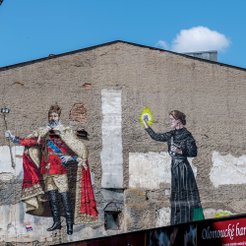 Noblowsko-królewski mural na ul. Denisovej w Ołomuńcu