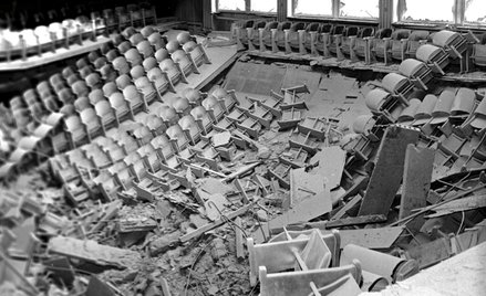 Aula Wyższej Szkoły Pedagogicznej w Opolu po wybuchu trotylu. W nocy z 5 na 6 października 1971 r. p