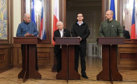 Mateusz Morawiecki i Jarosław Kaczyński w Kijowie