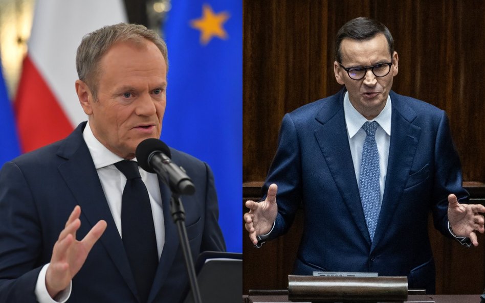 Przewodniczący PO Donald Tusk i premier Mateusz Morawiecki