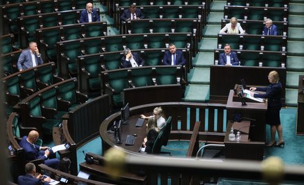 Minister klimatu i środowiska Anna Moskwa na sali obrad Sejmu. Posłowie pracują nad projektem ustawy