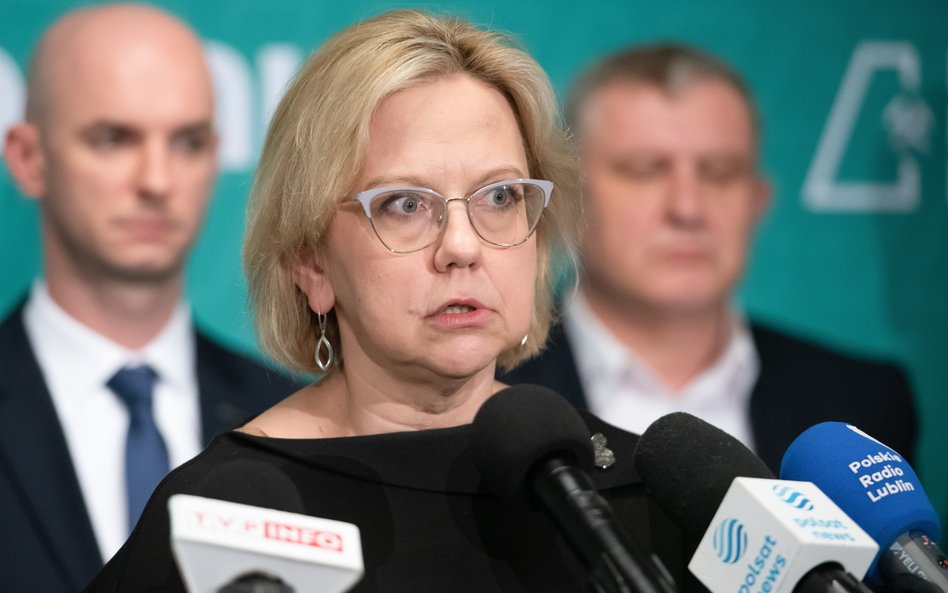 Minister klimatu i środowiska Anna Moskwa na briefingu prasowym w siedzibie LW Bogdanka