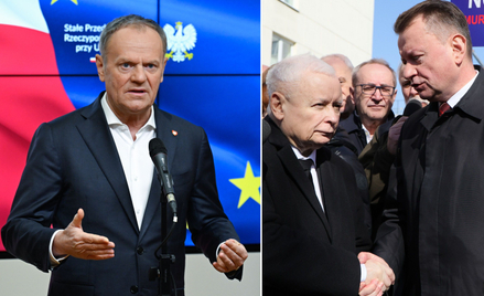 Donald Tusk, Jarosław Kaczyński i Mariusz Błaszczak