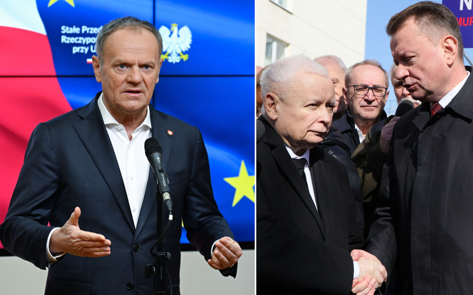 Donald Tusk, Jarosław Kaczyński i Mariusz Błaszczak