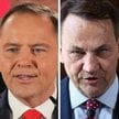 Prezydent elekt Karol Nawrocki, szef MSZ Radosław Sikorski i prezydent Warszawy Rafał Trzaskowski