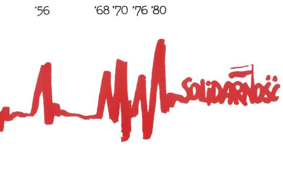 Plakat Czesława Bieleckiego „Kardiogram” z 1980 r. Jego reprodukcja wisi w warszawskim Domu Spotkań 