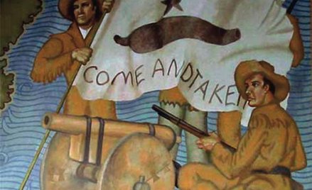 Mural w Gonzales przedstawiający Teksańczyków podczas potyczki nad Guadelupe