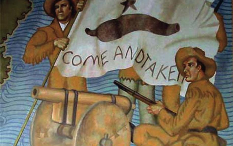 Mural w Gonzales przedstawiający Teksańczyków podczas potyczki nad Guadelupe