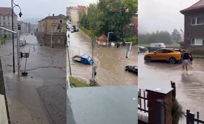W Głuchołazach doszło do zalań i podtopień. Na zdjęciu: kadry z nagrań opublikowanych przez posłów P