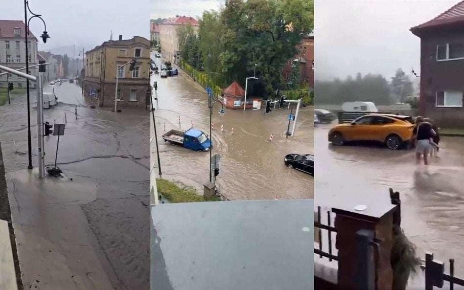 W Głuchołazach doszło do zalań i podtopień. Na zdjęciu: kadry z nagrań opublikowanych przez posłów P