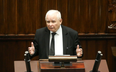 Prezes PiS Jarosław Kaczyński podczas debaty nad projektem uchwały w sprawie propozycji wprowadzenia