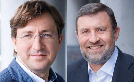 Prezes Poltregu Piotr Trzonkowski oraz członek zarządu biotechnologicznej spółki, Mariusz Jabłoński
