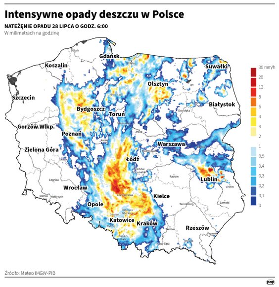 Intensywne opady deszczu w Polsce