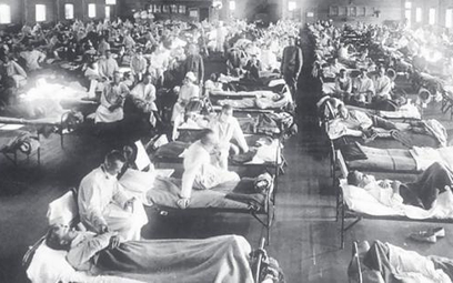 Sala szpitala zakaźnego w Camp Funston, Kansas (marzec 1918 r.).