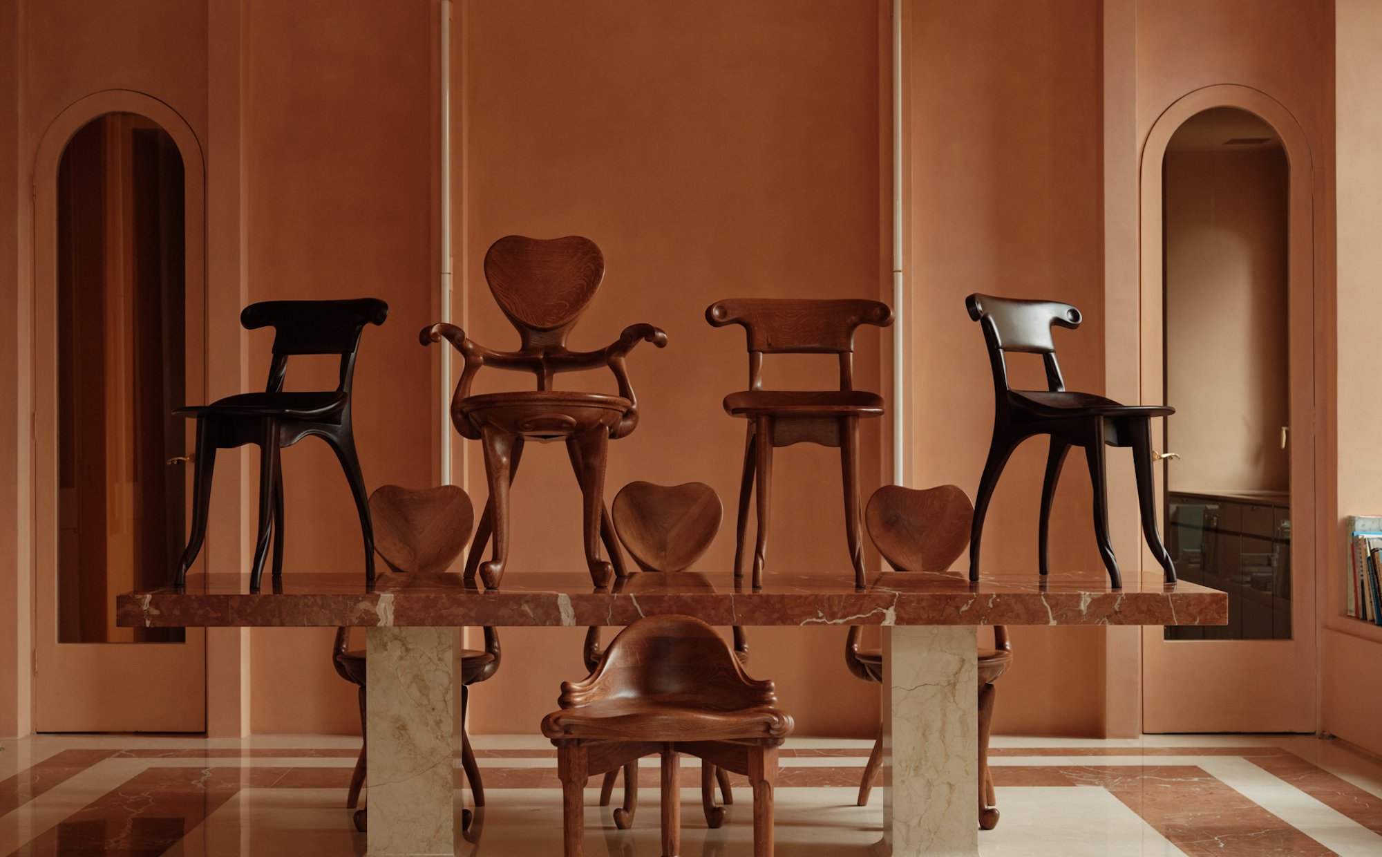 A collection of furniture according to Gaudí's designs. The unknown face of the celebrated  architect