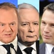 Donald Tusk, Jarosław Kaczyński, Sławomir Mentzen, Szymon Hołownia - liderzy partii i koalicji ciesz