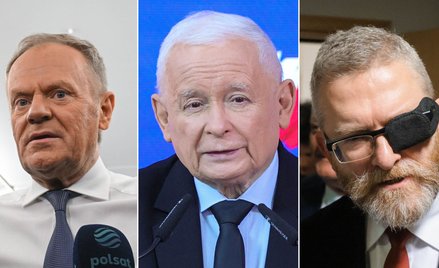 Donald Tusk, Jarosław Kaczyński i Grzegorz Braun